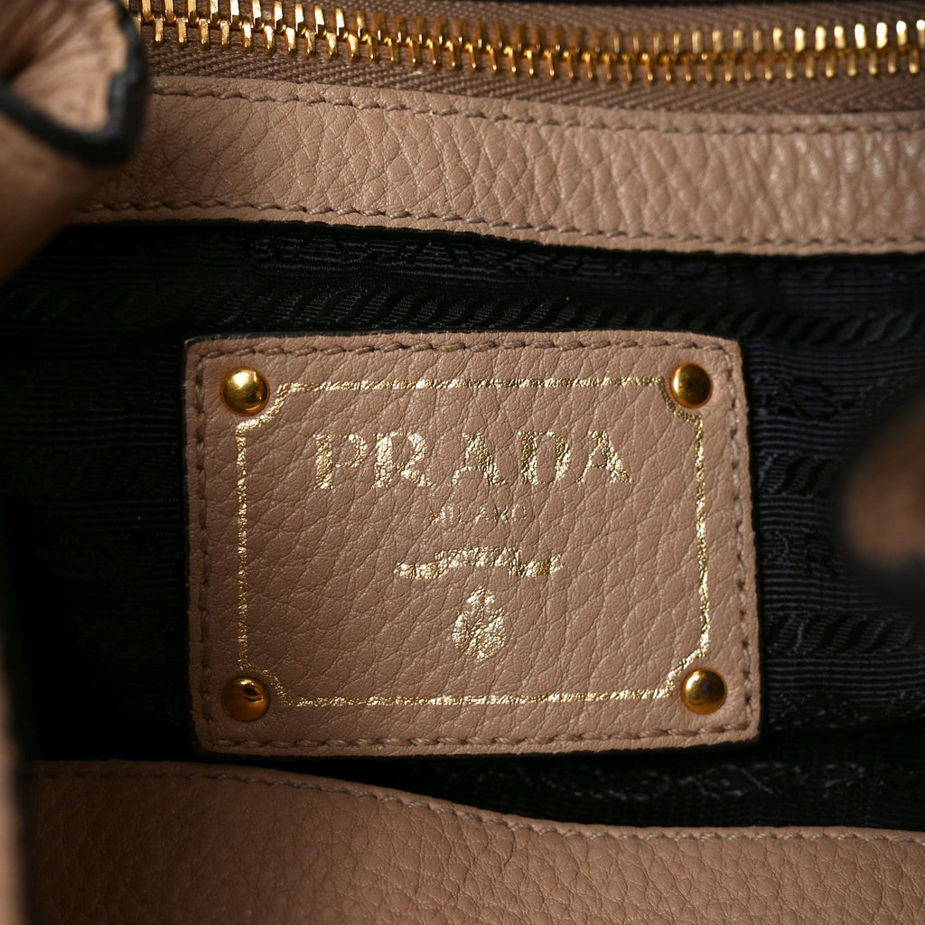 Prada Vitello Phenix Embossed Logo Hobo Caramel