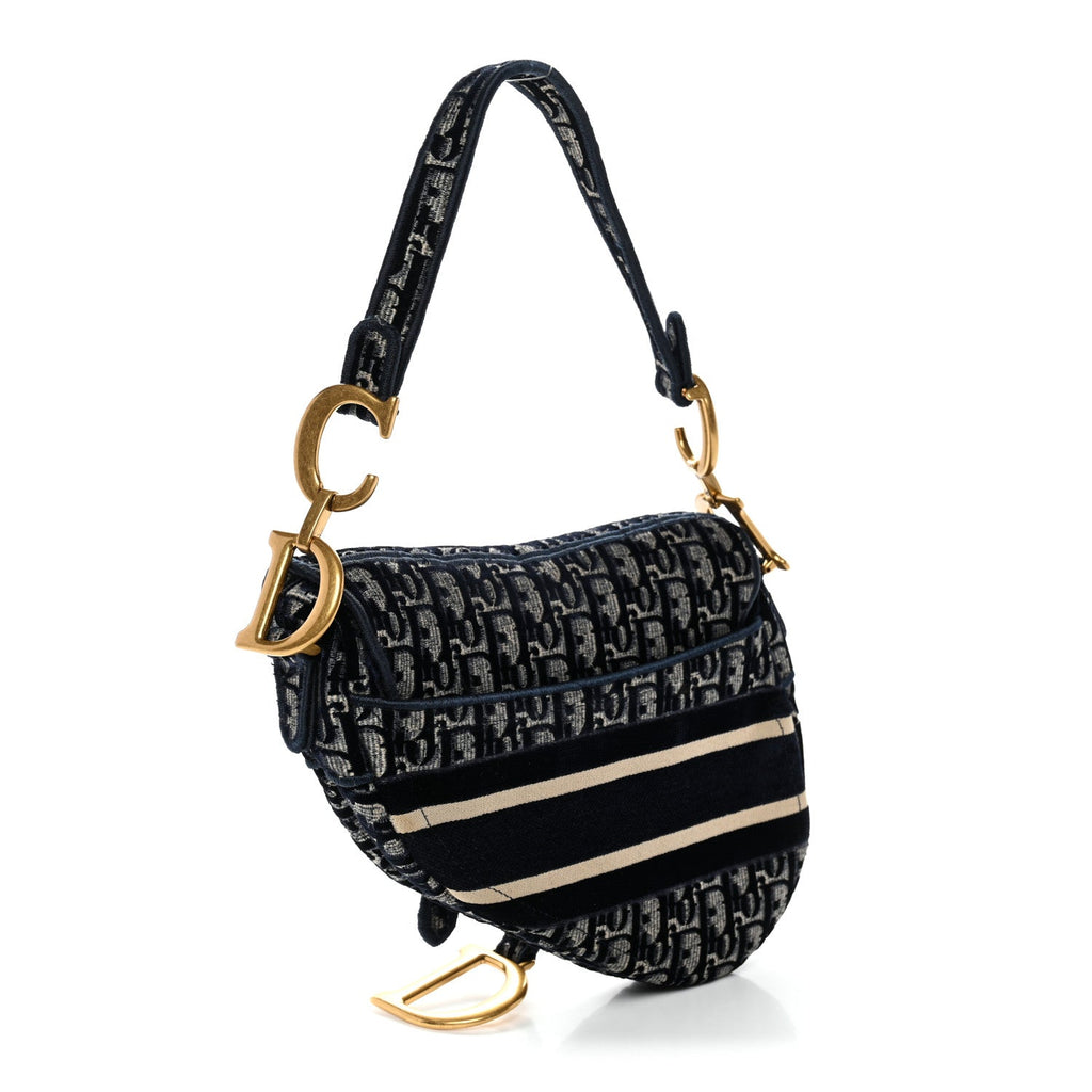 Christian Dior Velvet Oblique Saddle Bag Blue