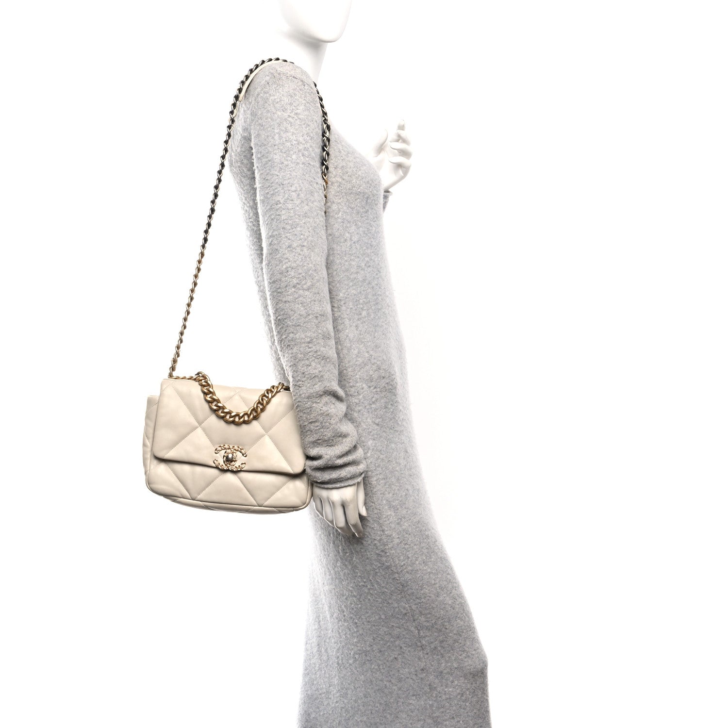 Chanel Goatskin Quilted Medium Chanel 19 Flap Beige