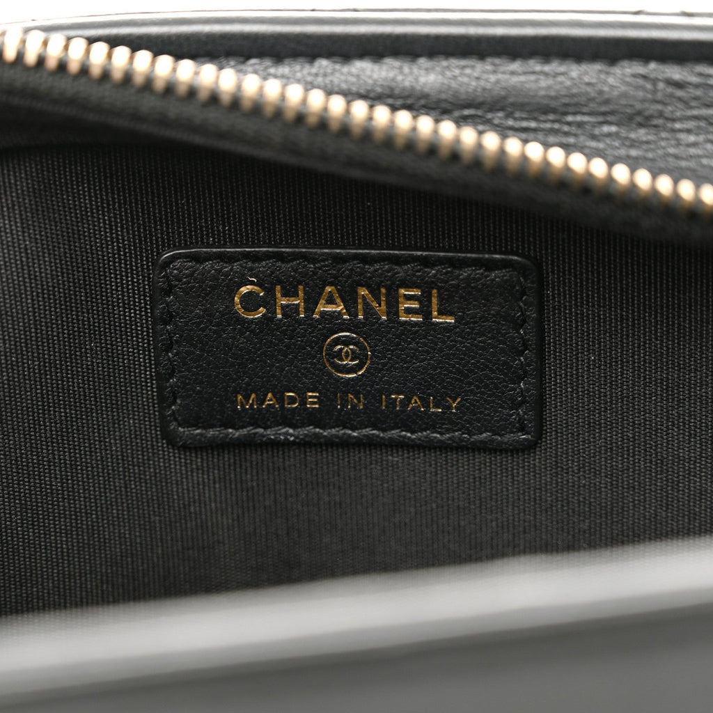 Chanel Lambskin Quilted Square Front Pocket Clutch With Chain Black
