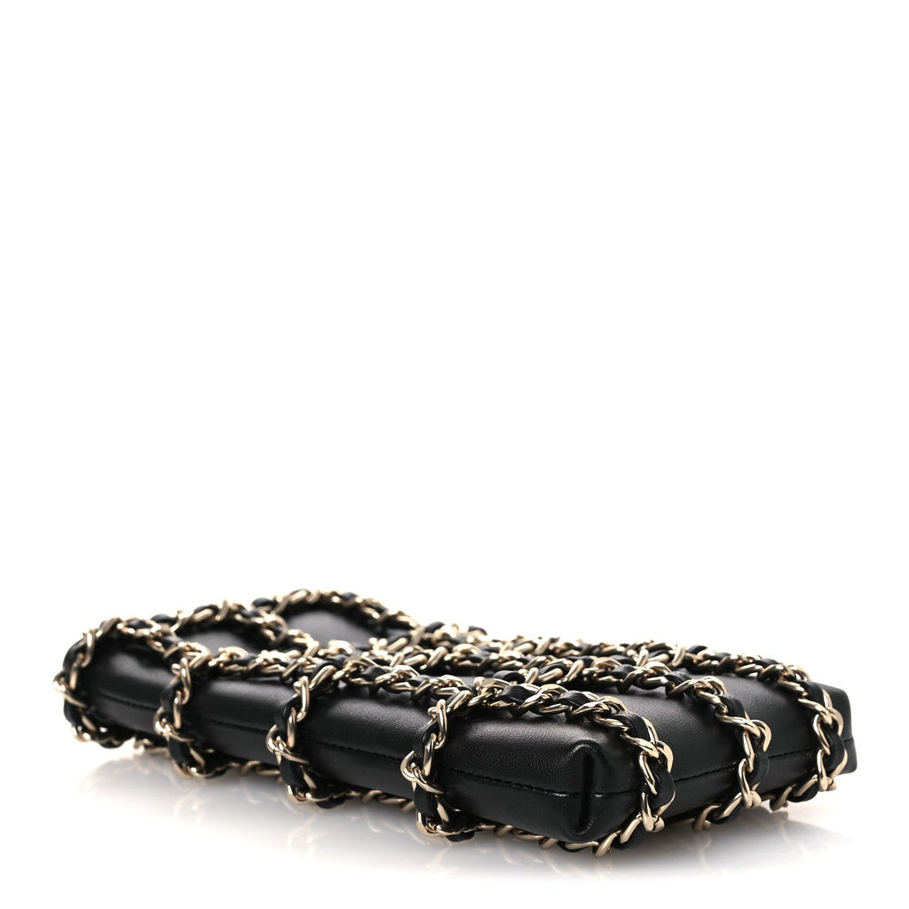 Chanel Lambskin Tech Me Out Clutch With Chain Black