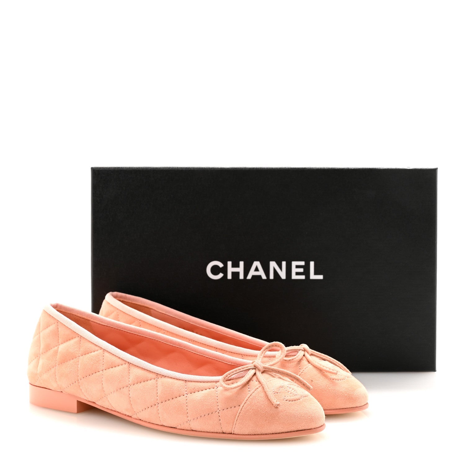 Chanel Suede Quilted Cap Toe CC Ballerina Flats 37 Light Orange