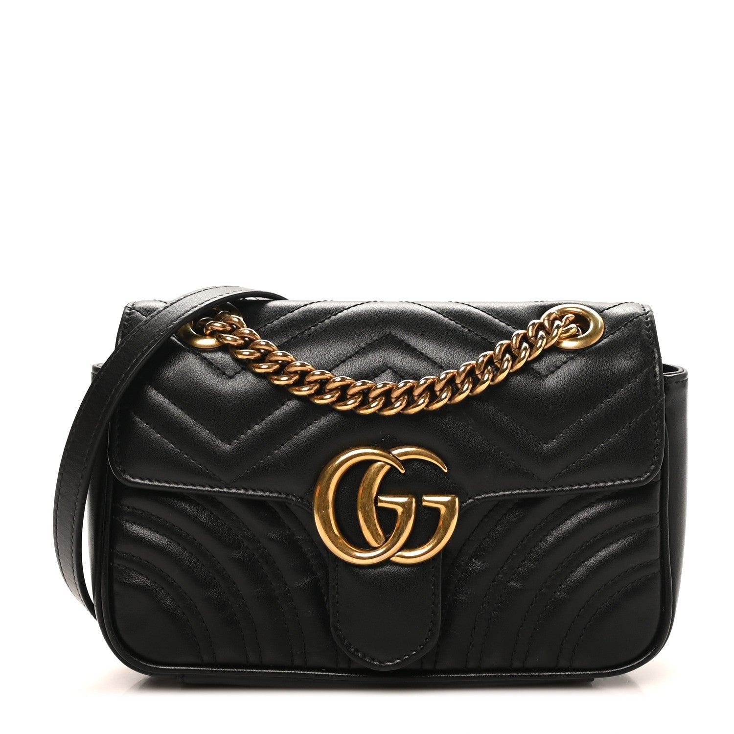 Gucci Calfskin Matelasse Mini GG Marmont Shoulder Bag Black
