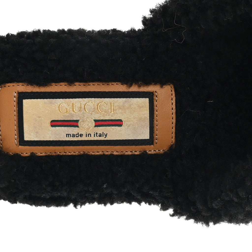 Gucci Faux Shearling Interlocking G Womens Eileen Slippers 36.5 Butterscotch Black