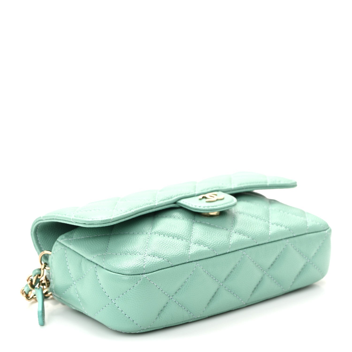 Chanel Caviar Quilted Flap Phone Holder With Chain Turquoise