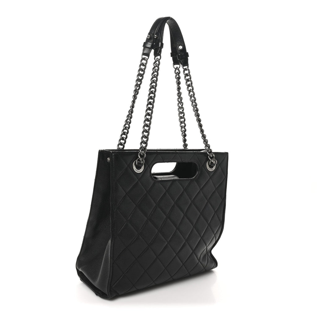 Chanel Goatskin Quilted Small Perfect Edge Shopping Tote Black