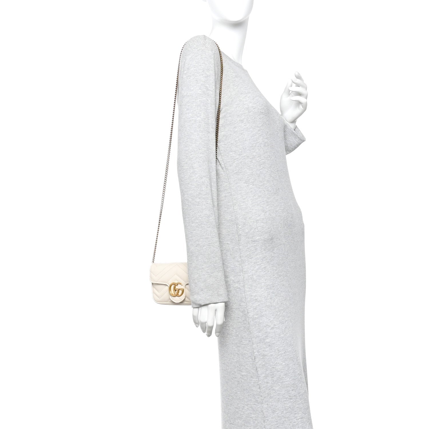 Gucci Calfskin Matelasse Super Mini GG Marmont Shoulder Bag White