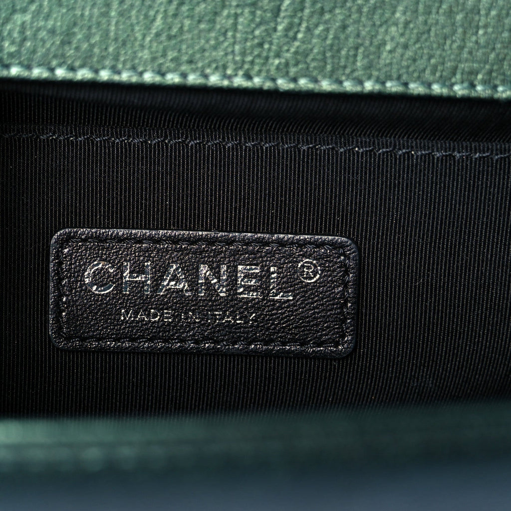 Chanel Iridescent Goatskin Quilted Medium Boy Flap Green