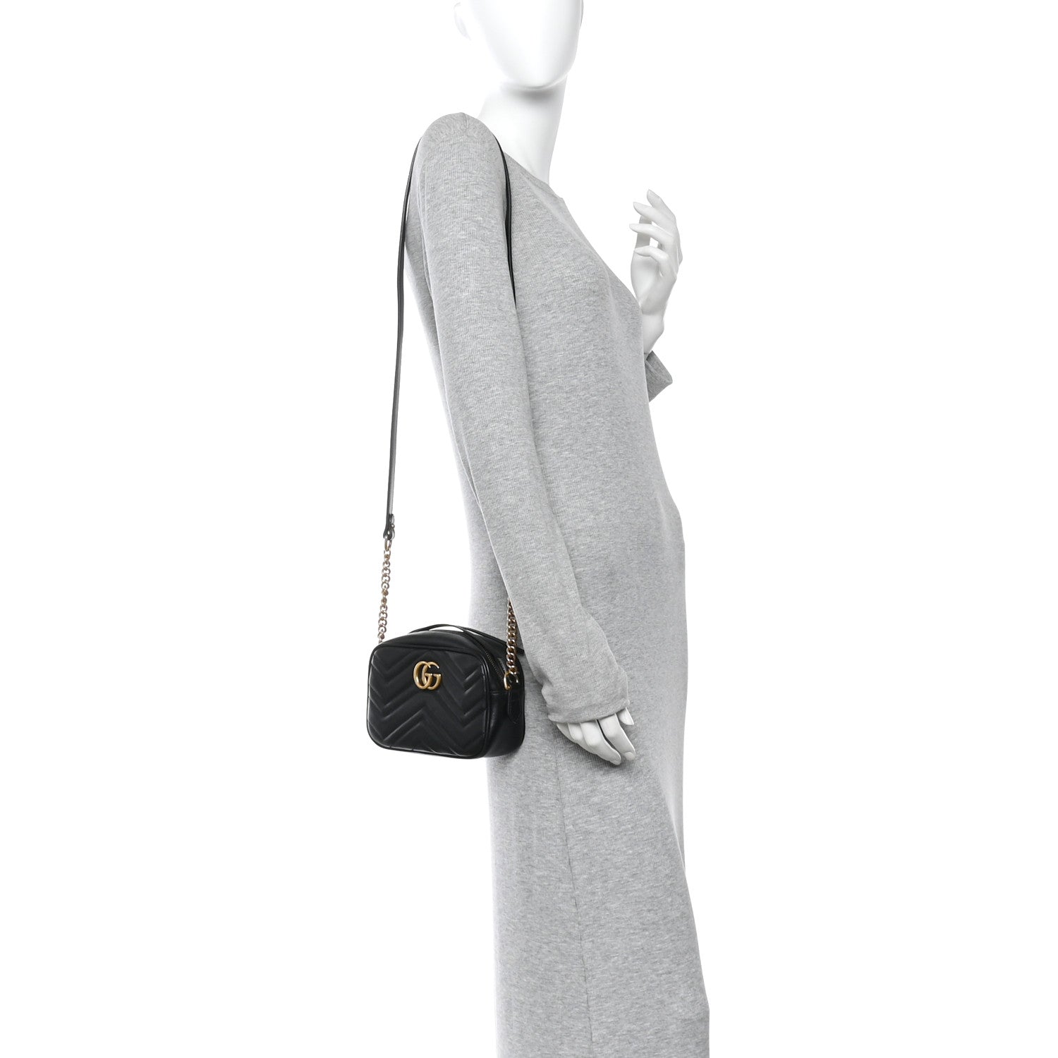 Gucci Calfskin Matelasse Mini GG Marmont Chain Shoulder Bag Black