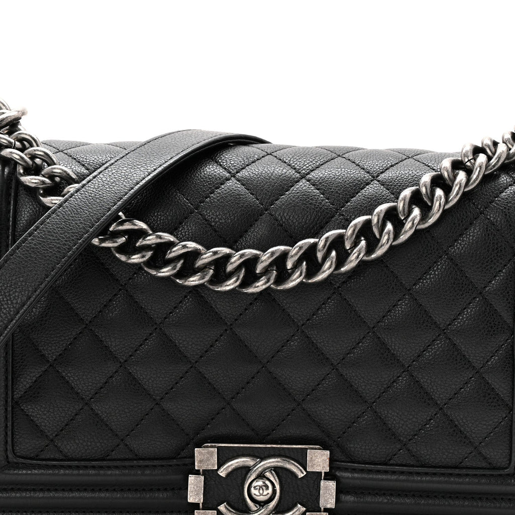 Chanel Grained Calfskin Quilted Medium Boy Flap Black