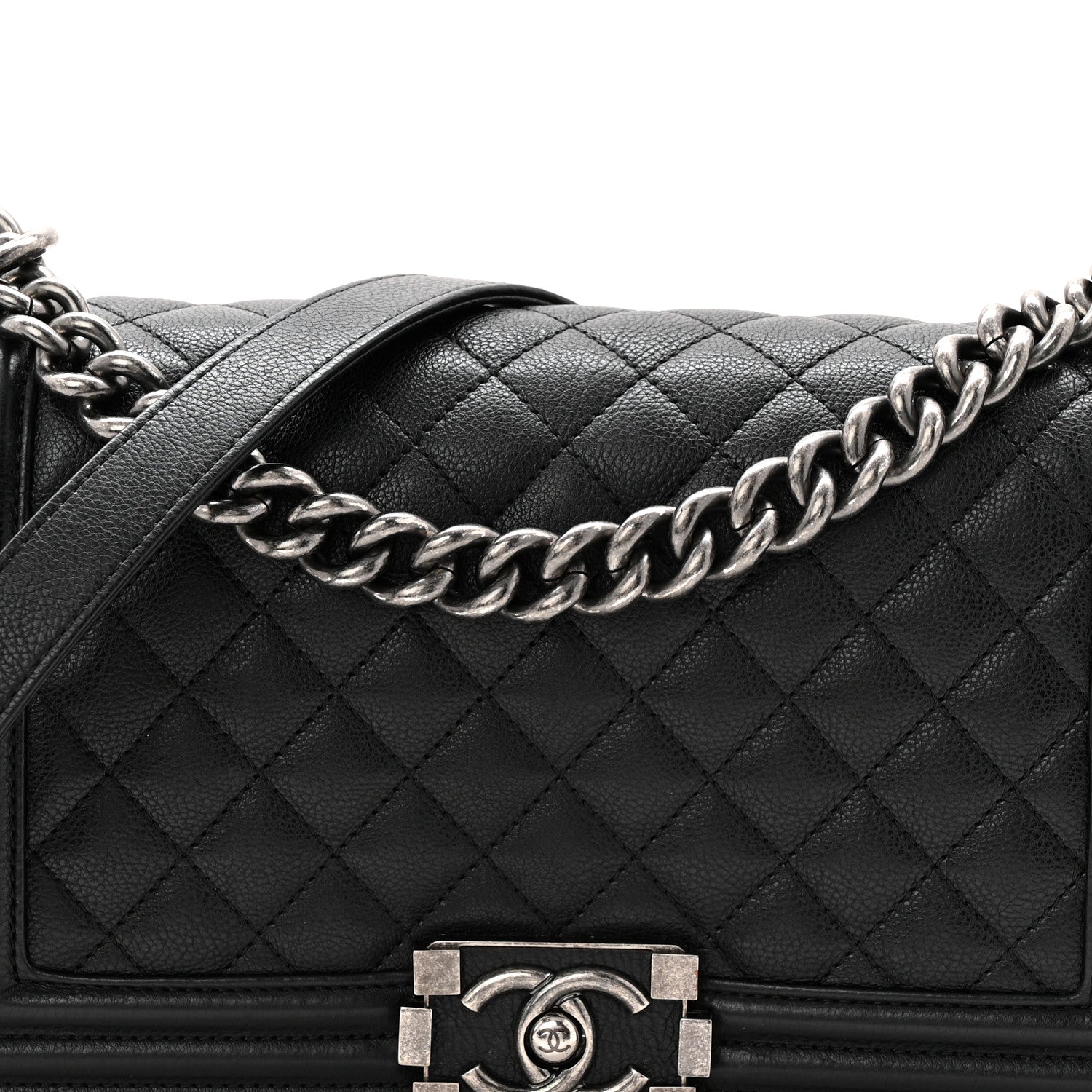 Chanel Grained Calfskin Quilted Medium Boy Flap Black