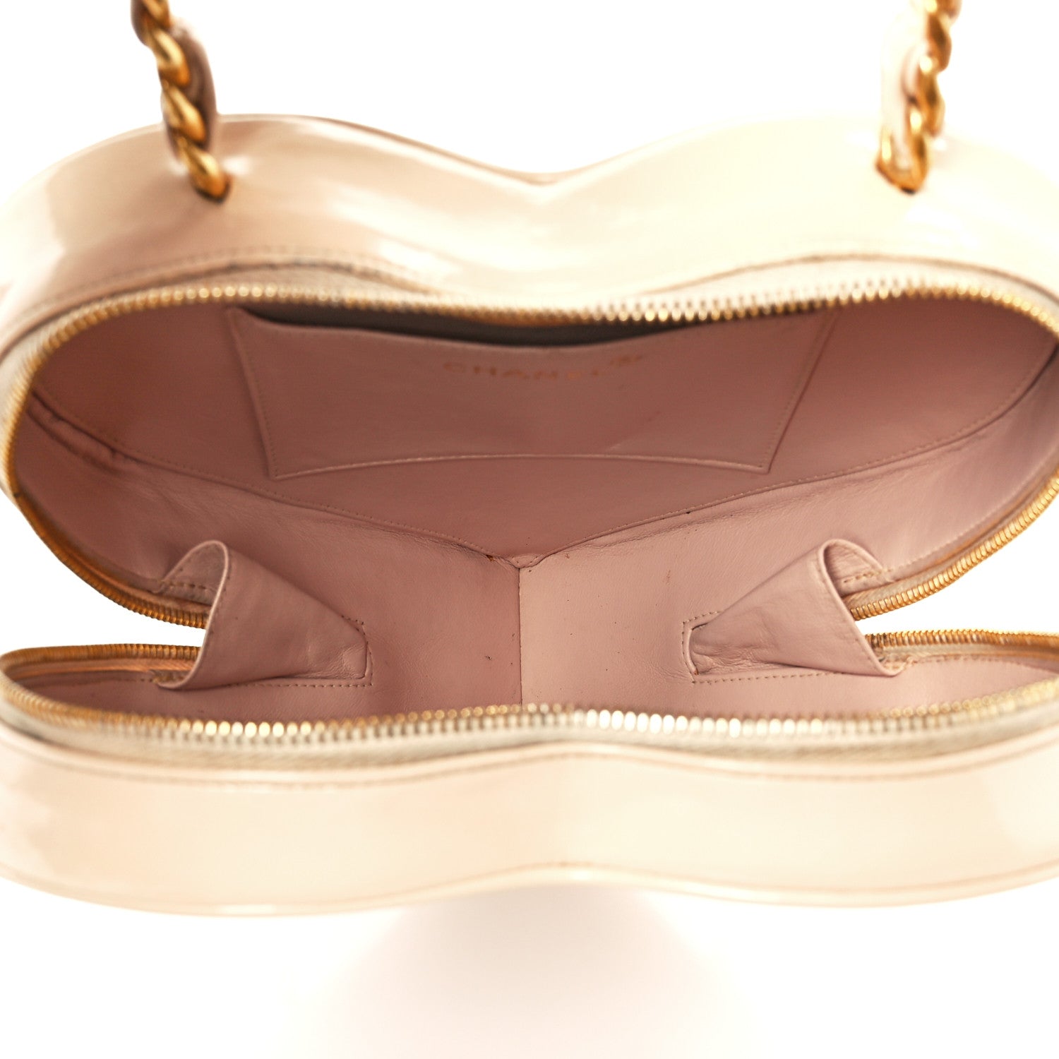Chanel Patent Quilted CC Barbie Heart Vanity Case Beige