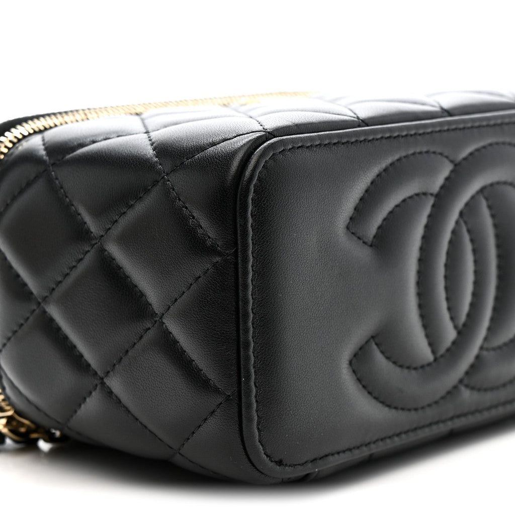 Chanel Lambskin Quilted Pearl Crush Small Vanity Case With Chain Black