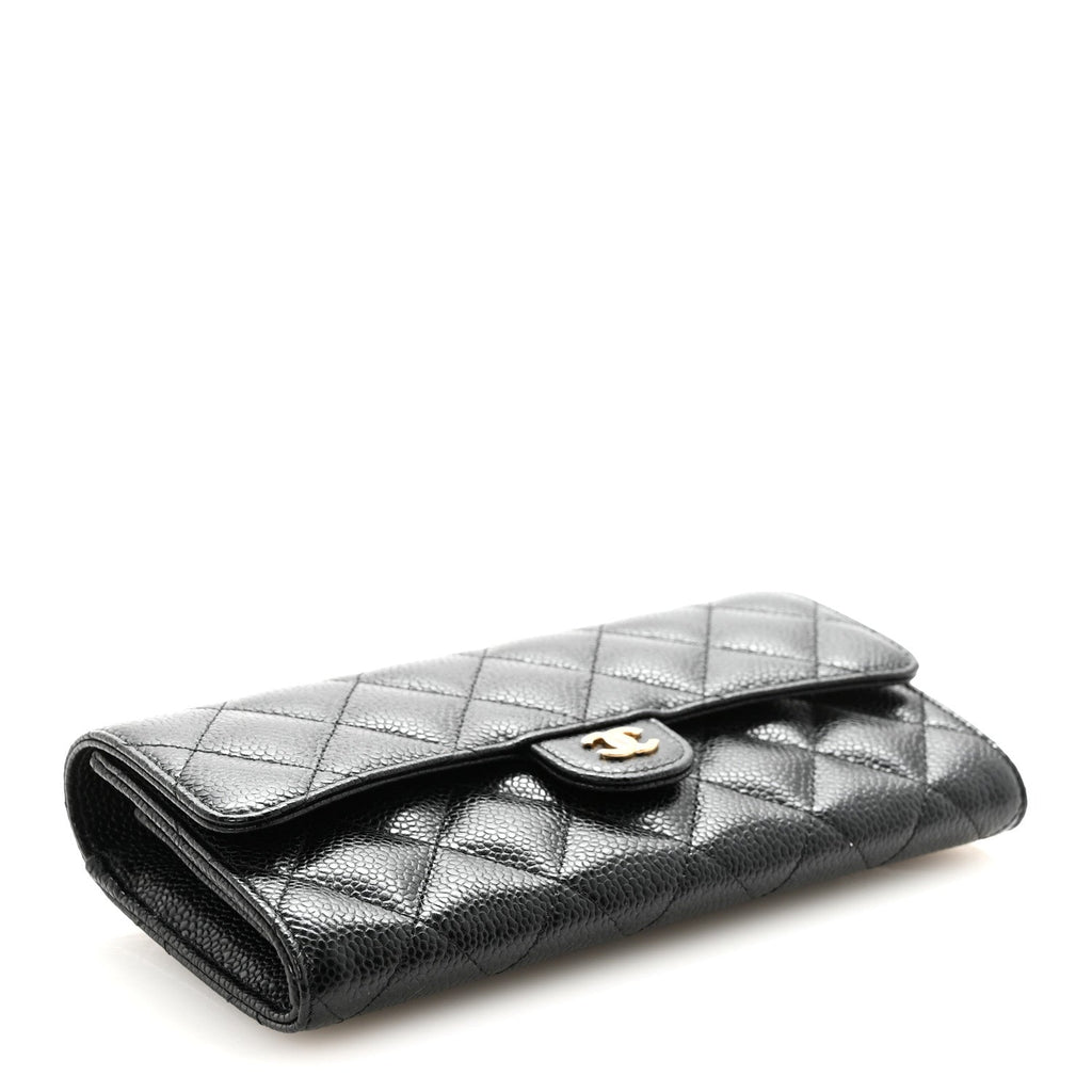 Caviar Quilted Large Gusset Flap Wallet Black