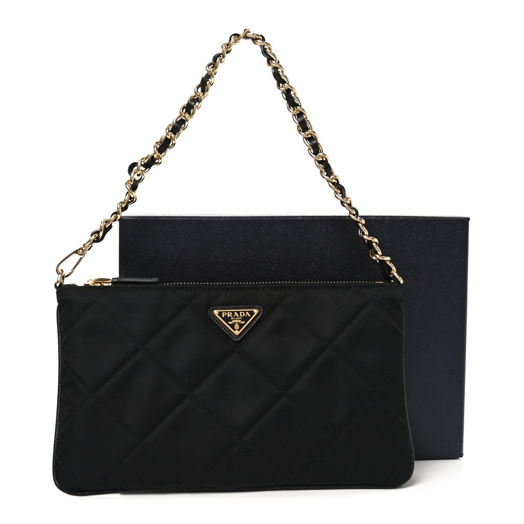 Prada Re-Nylon Tessuto Impuntu Quilted Re-Edition 1995 Chaine Pouch Black