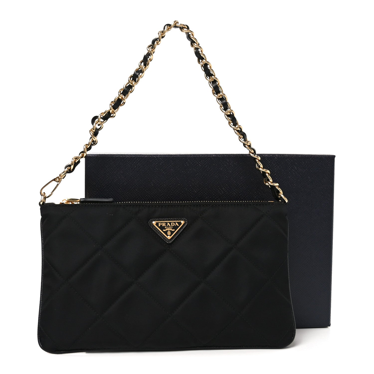 Prada Re-Nylon Tessuto Impuntu Quilted Re-Edition 1995 Chaine Pouch Black