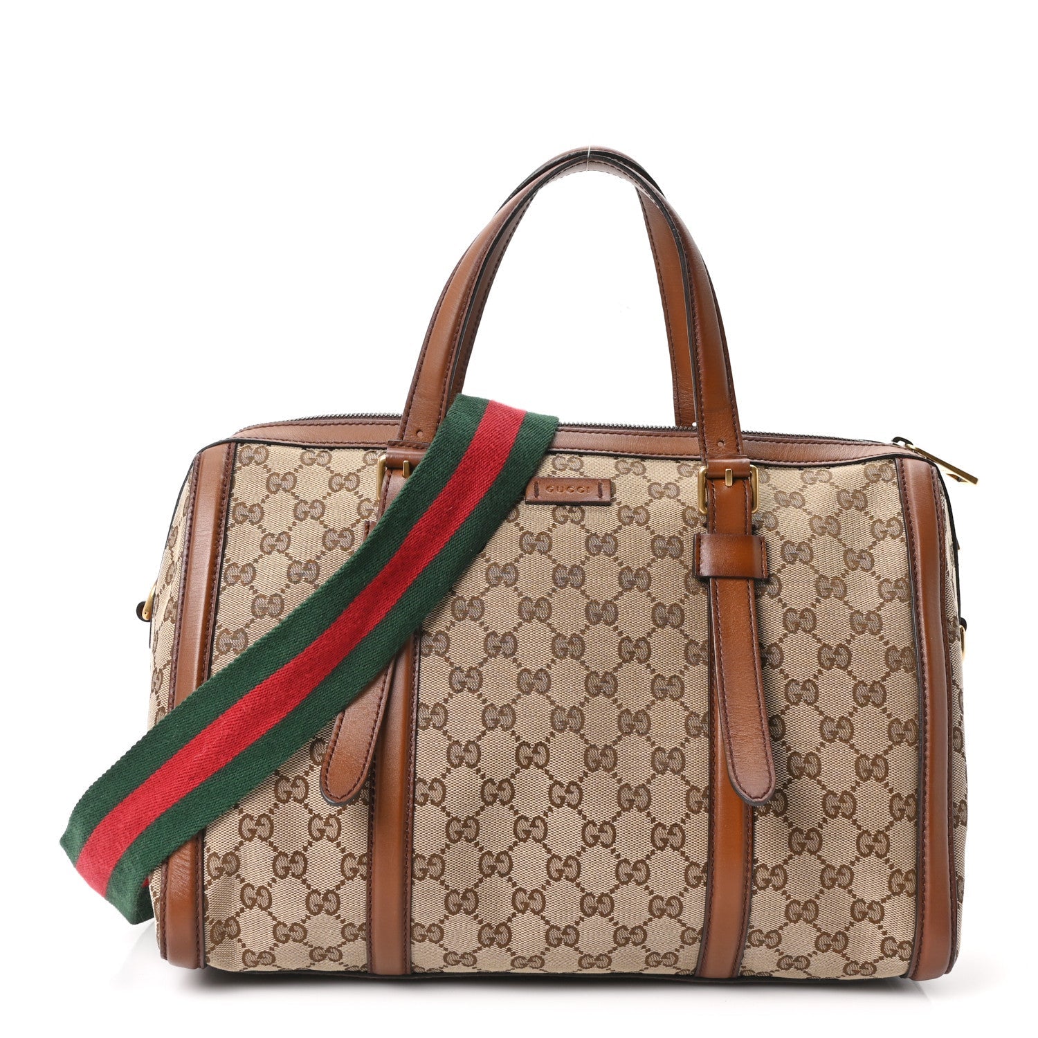 Gucci Monogram Medium Lady Web Boston Bag Beige Cuir