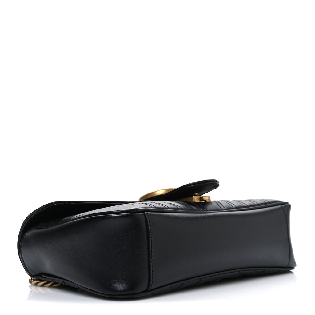 Gucci Calfskin Matelasse Small GG Marmont Shoulder Bag Black