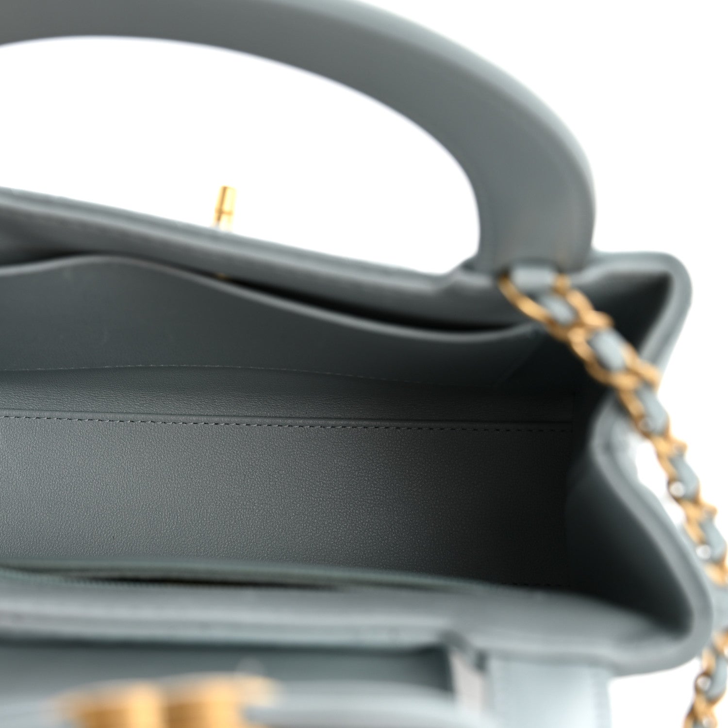 Chanel Shiny Aged Calfskin Quilted Nano Kelly Shopper Light Blue