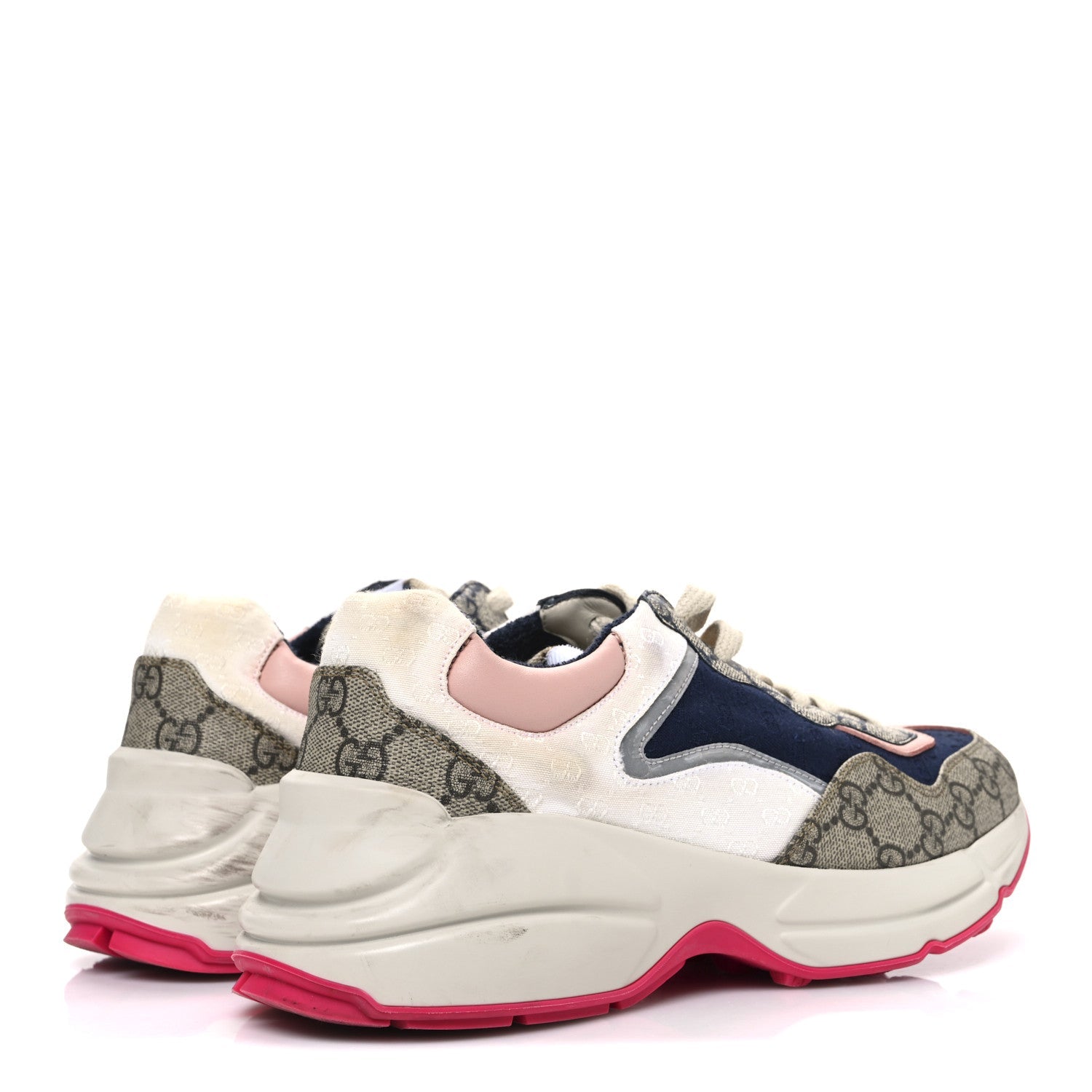Gucci GG Supreme Monogram Mix Monogram Womens Rhyton Sneakers 36 London Blue Beige Pale Pink
