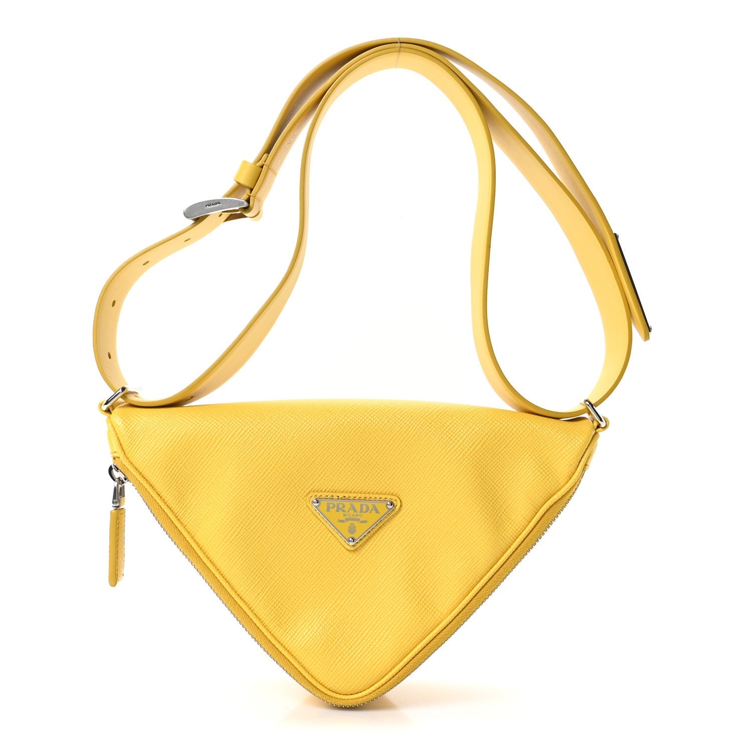 Prada Saffiano Triangle Shoulder Belt Bag Sunny Yellow