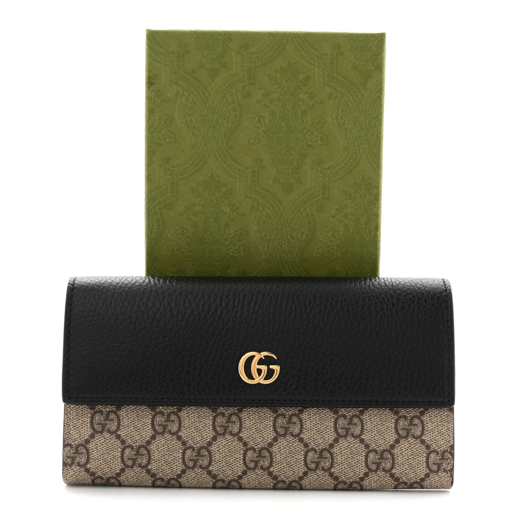 Gucci Dollar Calfskin GG Supreme Monogram GG Marmont Continental Wallet Black Beige Ebony