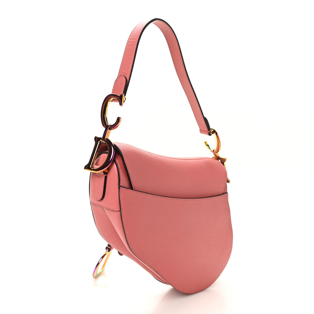 Christian Dior Grained Calfskin Saddle Bag Pink