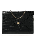 Chanel Calfskin Crocodile Embossed Croc Illusion Clutch With Chain  Black