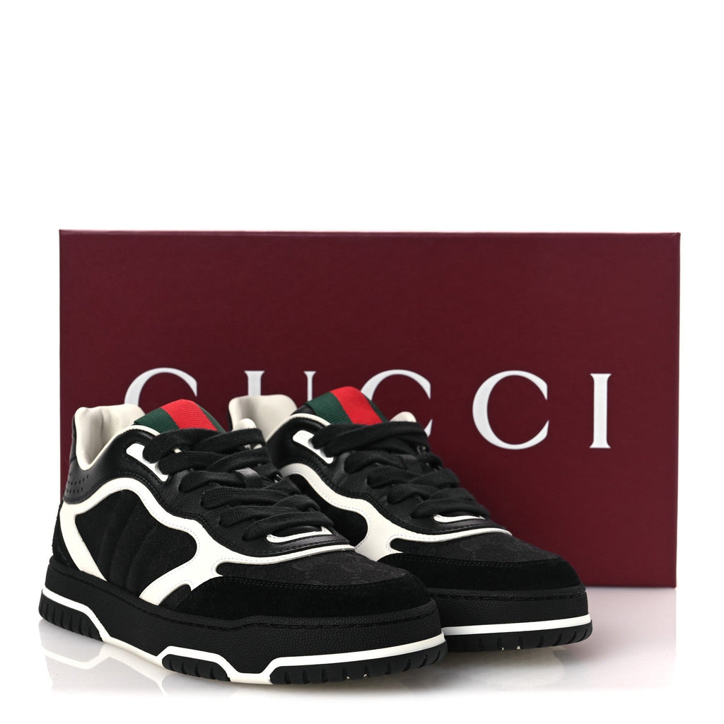 Gucci Calfskin Suede GG Monogram Re-Web Womens Sneakers 38 White Black