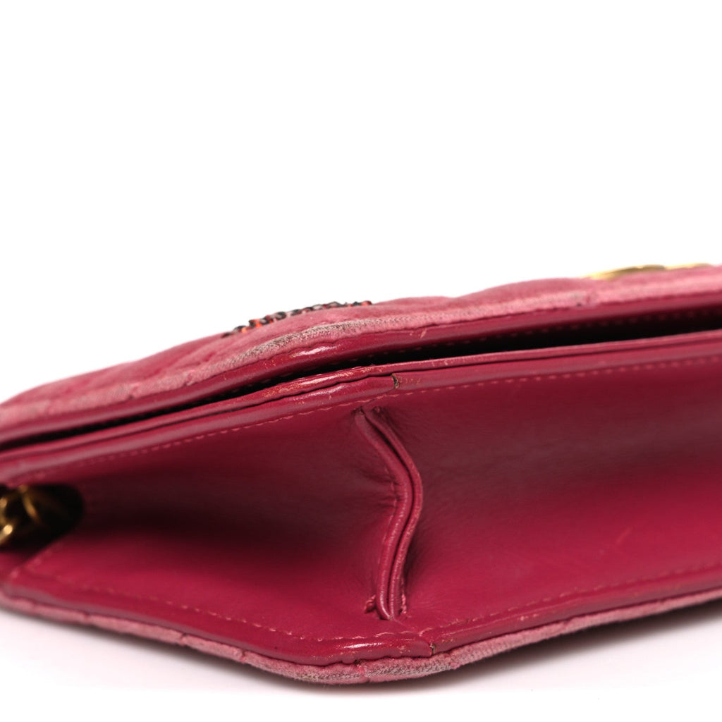 Gucci Velvet Matelasse Crystal Sequin Heart Embroidered GG Marmont Mini Bag Light Raspberry Rose