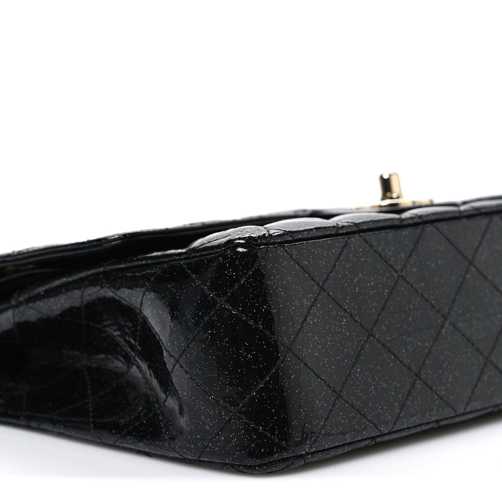 Chanel Patent Quilted Sparkle Glitter Medium Double Flap Black
