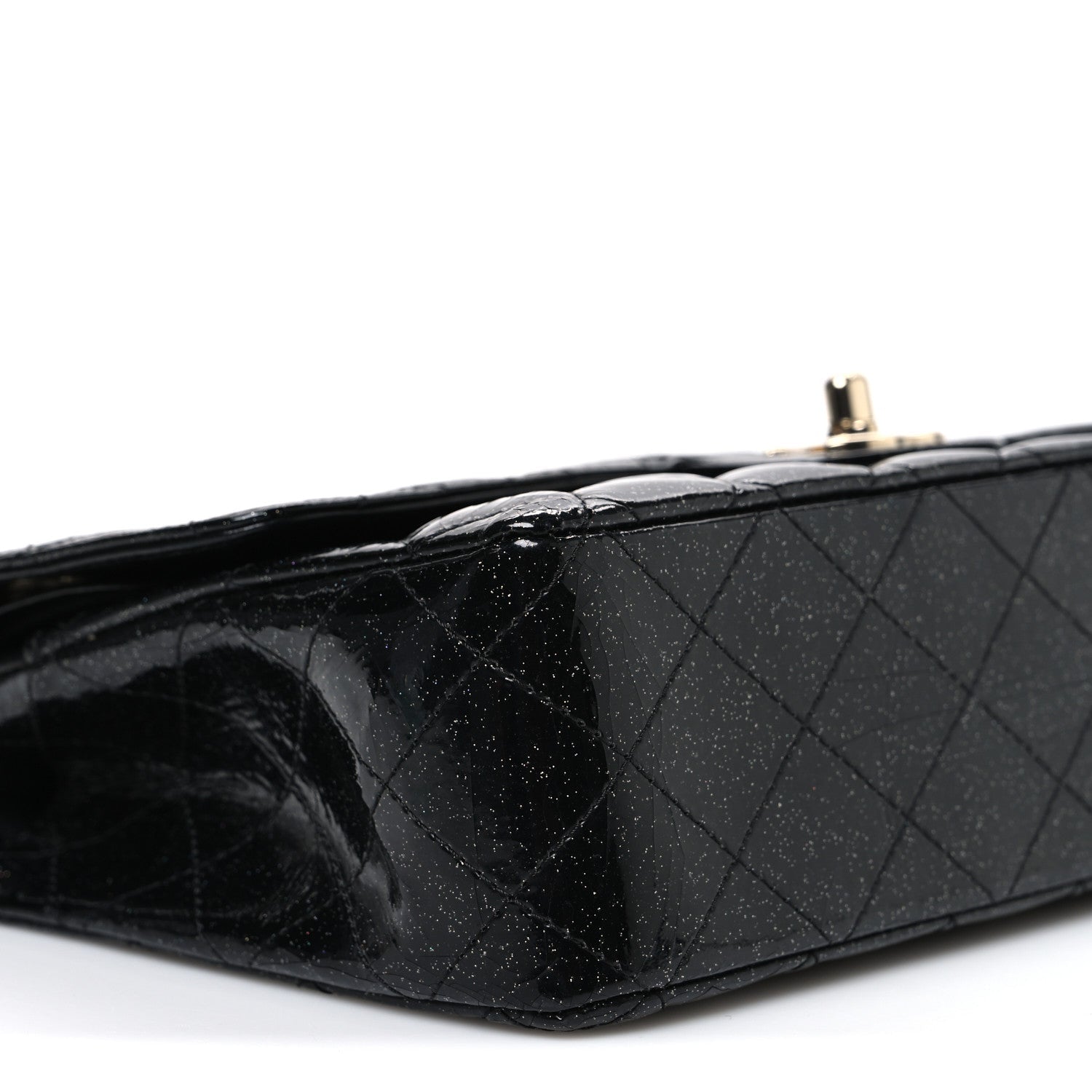 Chanel Patent Quilted Sparkle Glitter Medium Double Flap Black