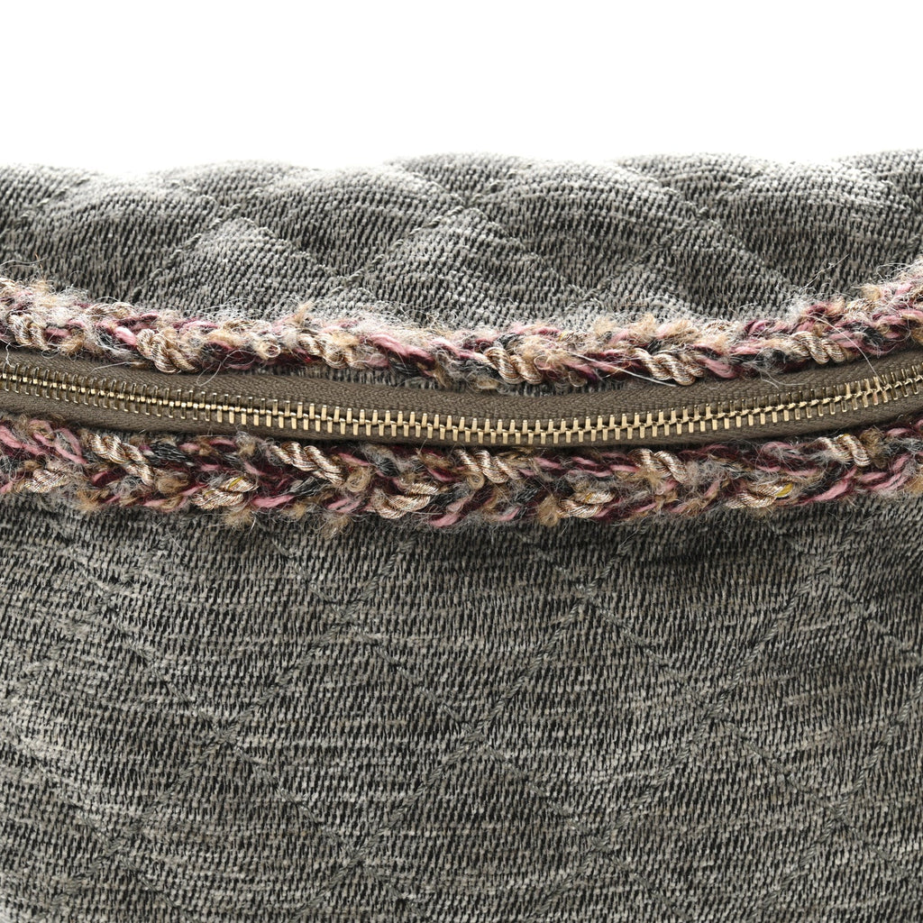 Chanel Wool Velvet Quilted Parisian Stroll Belt Bag Grey