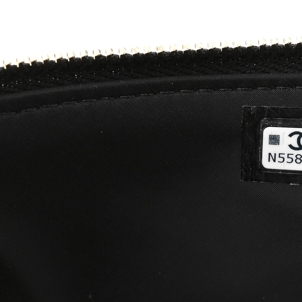 Chanel Velvet Effect Nylon Shiny Crumpled Calfskin Coco Neige Quilted Clutch With Chain Black