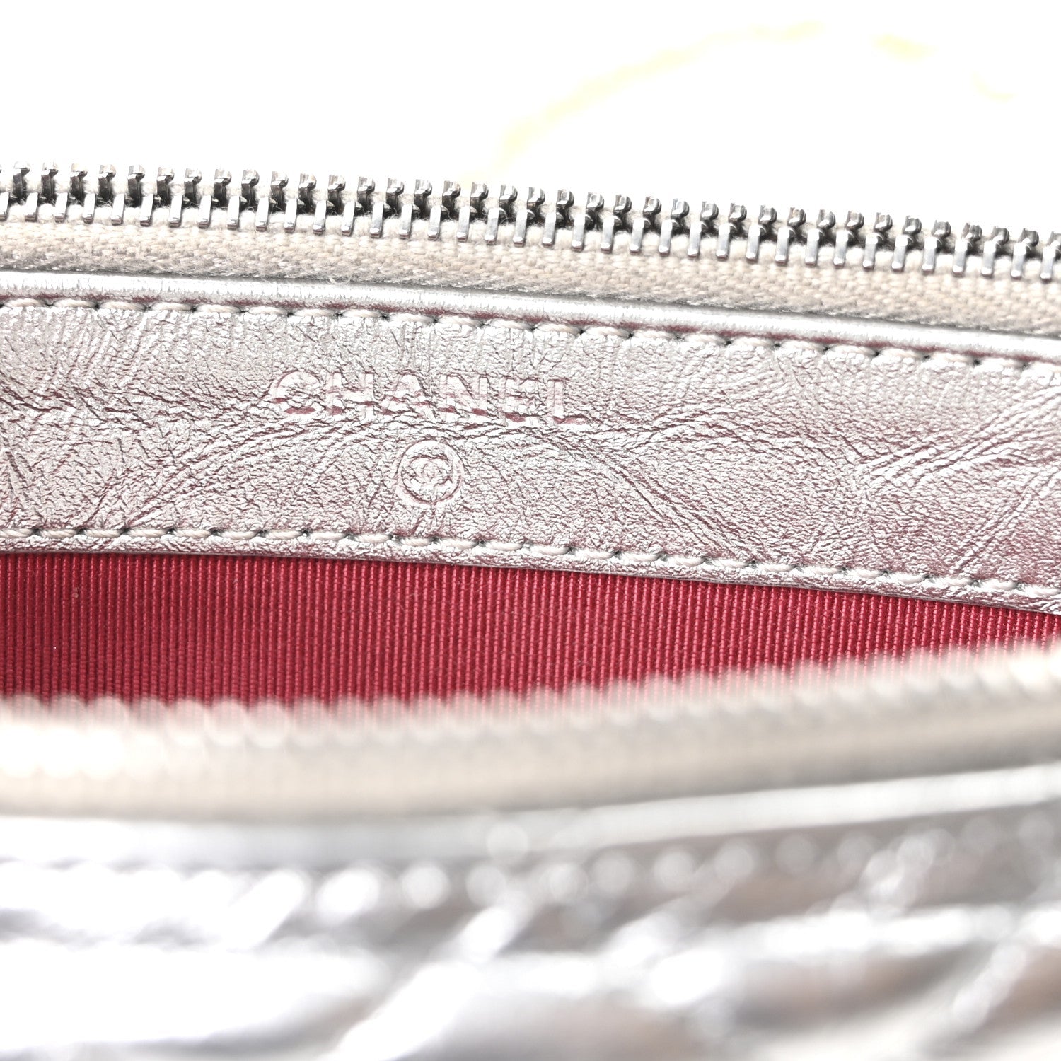 Chanel Metallic Lambskin Calfskin Quilted Small Gabrielle Clutch With Chain Silver