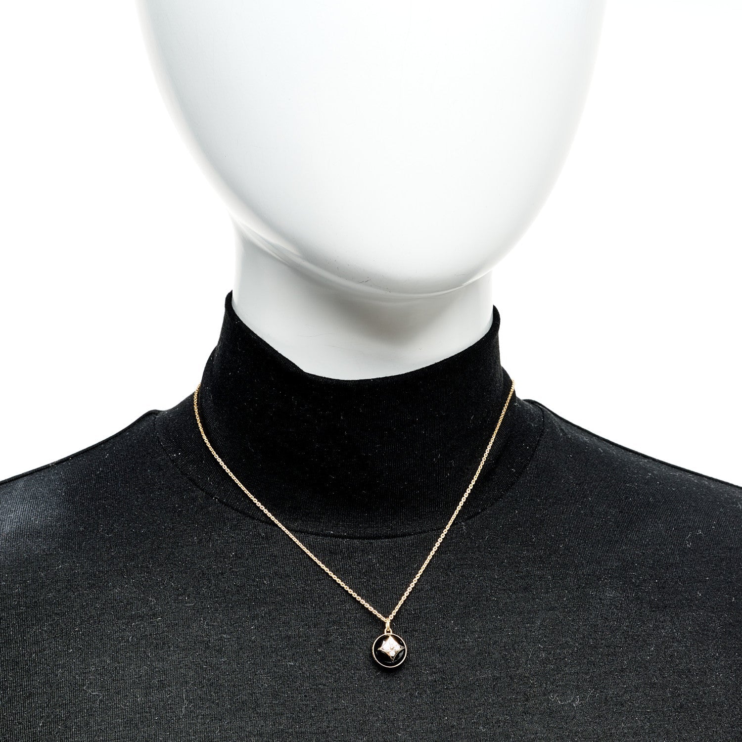 Louis Vuitton 18K Yellow Gold Diamond Black Onyx Color Blossom Medallion Pendant Necklace