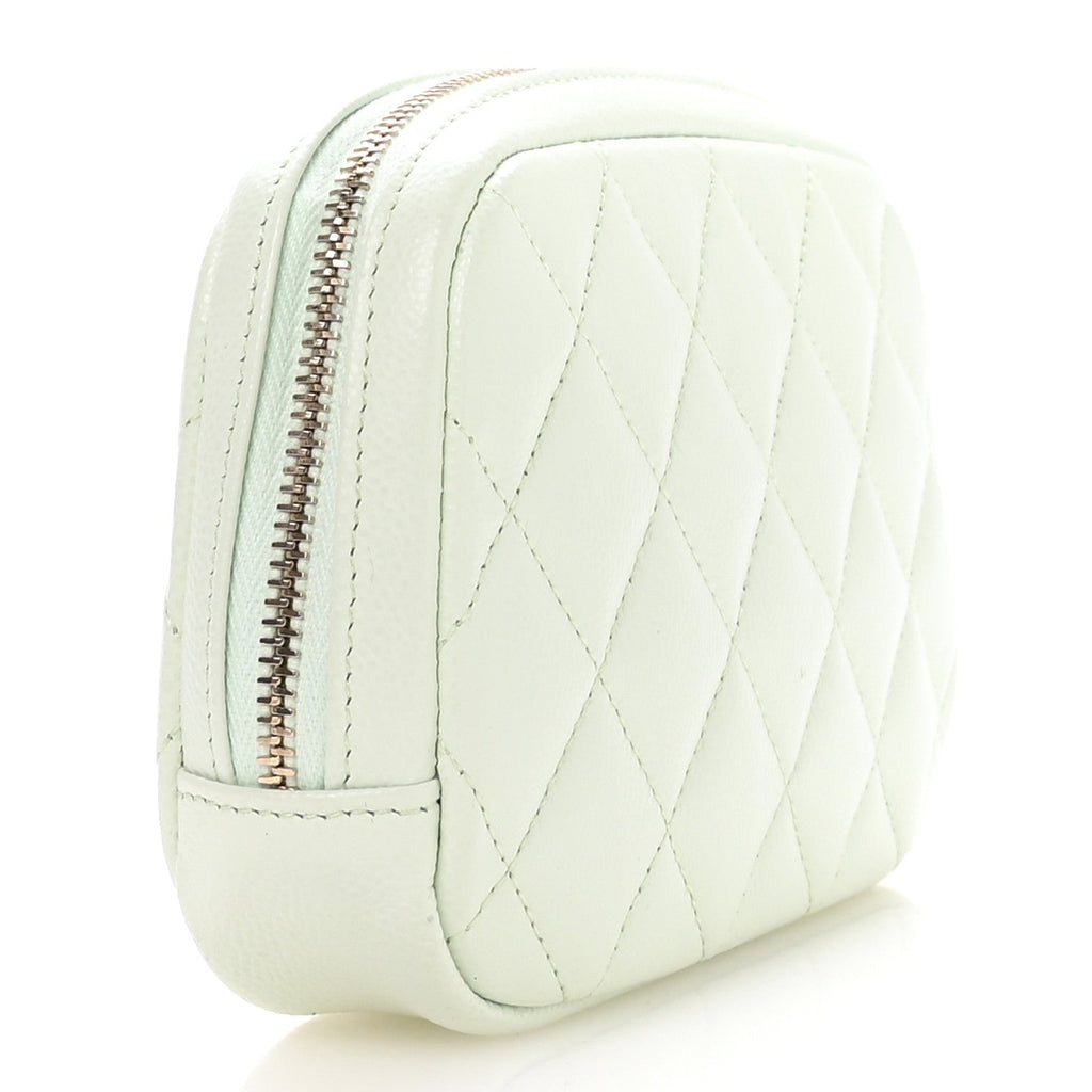 Caviar Quilted Small Curvy Pouch Cosmetic Case Light Green