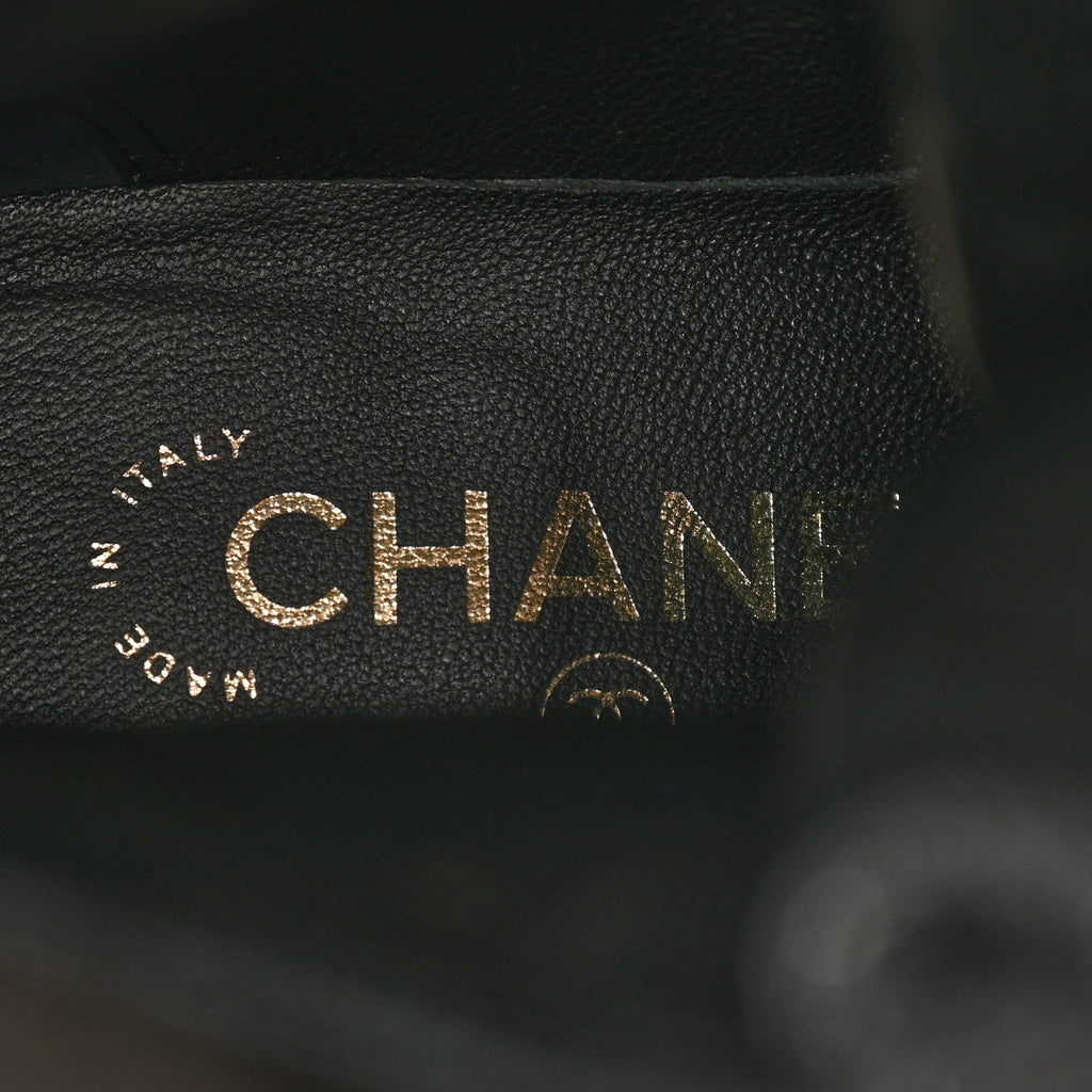 Chanel Tweed Lace Up Combat Boots 37.5 Dark Grey Black
