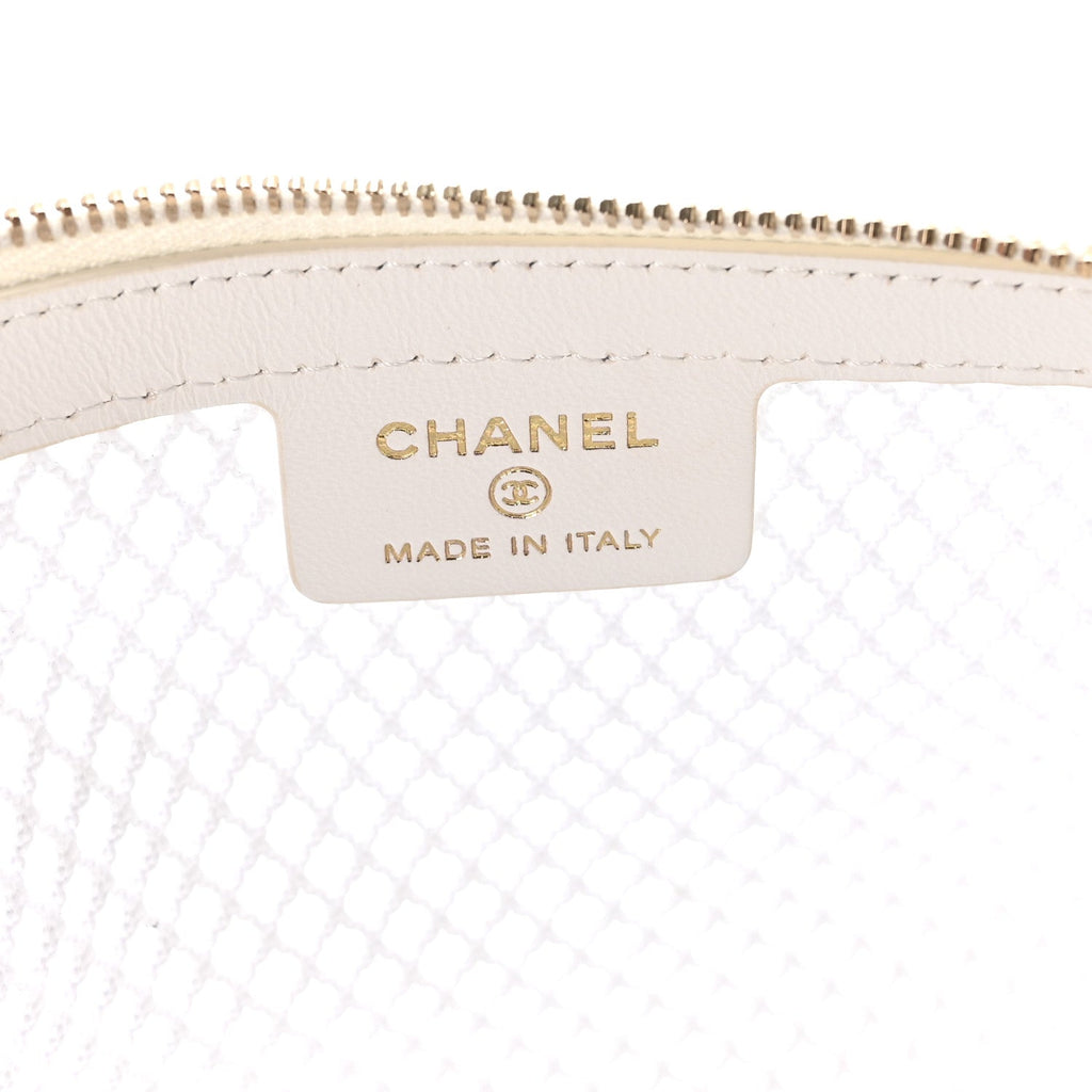 Chanel Mesh Shiny Lambskin Chain Hobo White