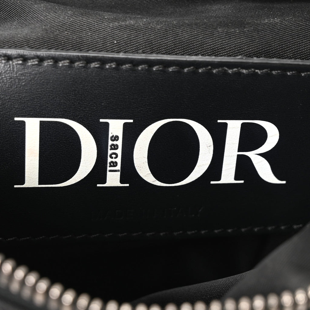 Christian Dior X Sacai Grained Calfskin Technical Fabric Mens Saddle Bag Black