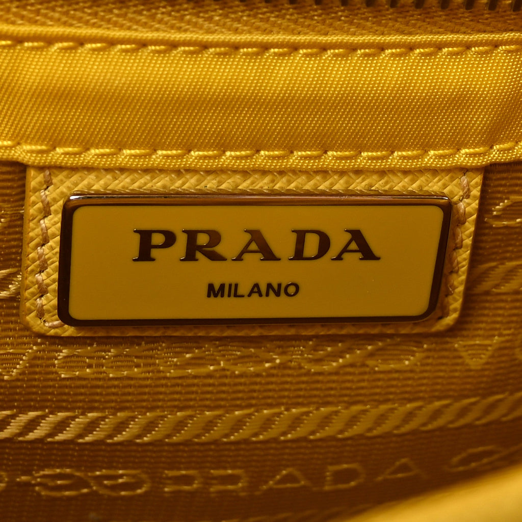 Prada Tessuto Nylon Saffiano Pocket Double Snap Buckle Messenger Shoulder Bag Giallo