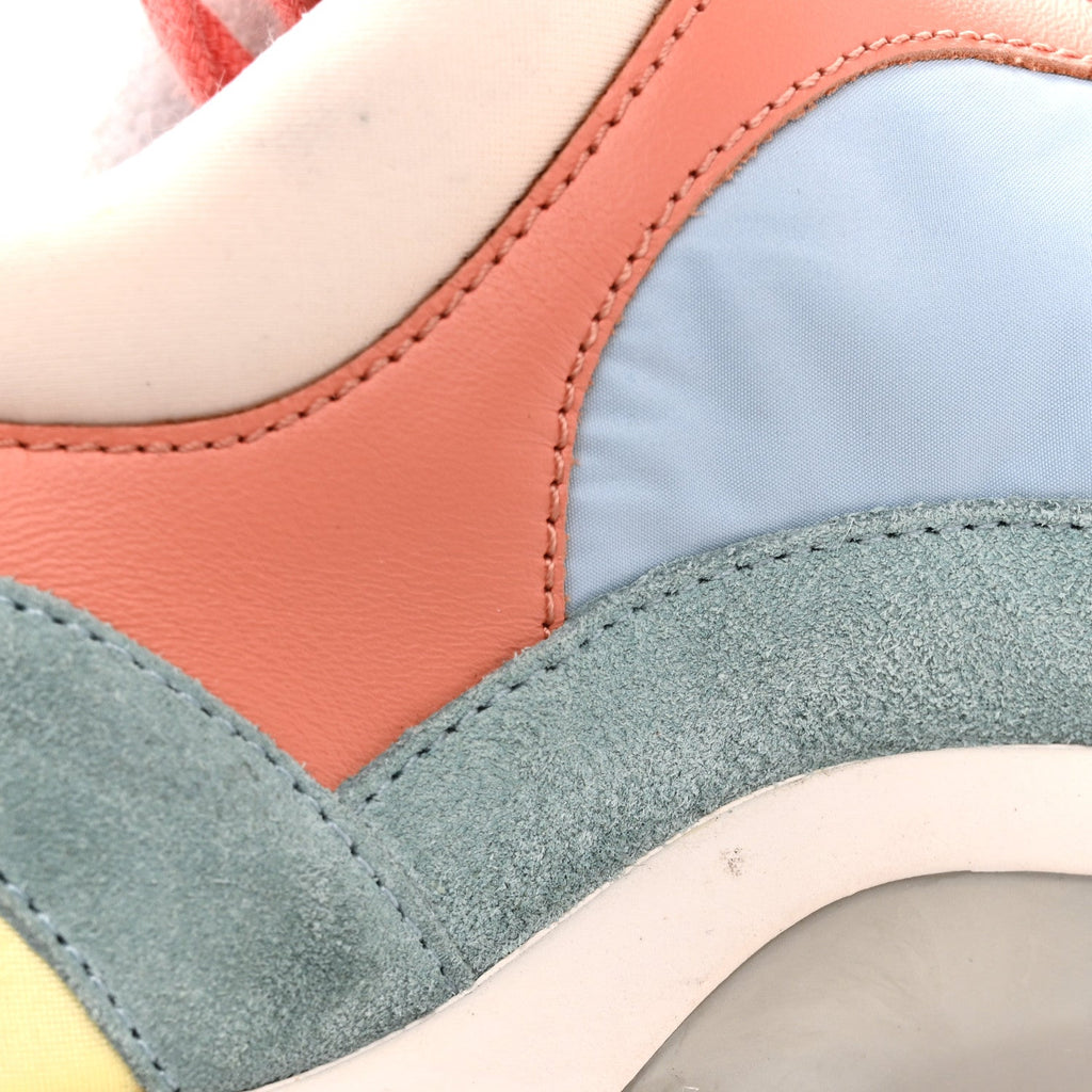 Nylon Lambskin Suede Calfskin CC Sneakers 35 Coral Light Blue White