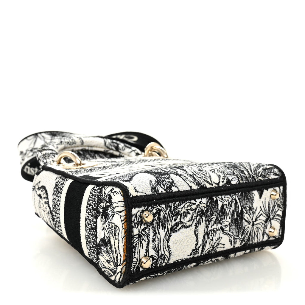 Christian Dior Canvas Embroidered Toile De Jouy Mini Lady D-Lite White Black