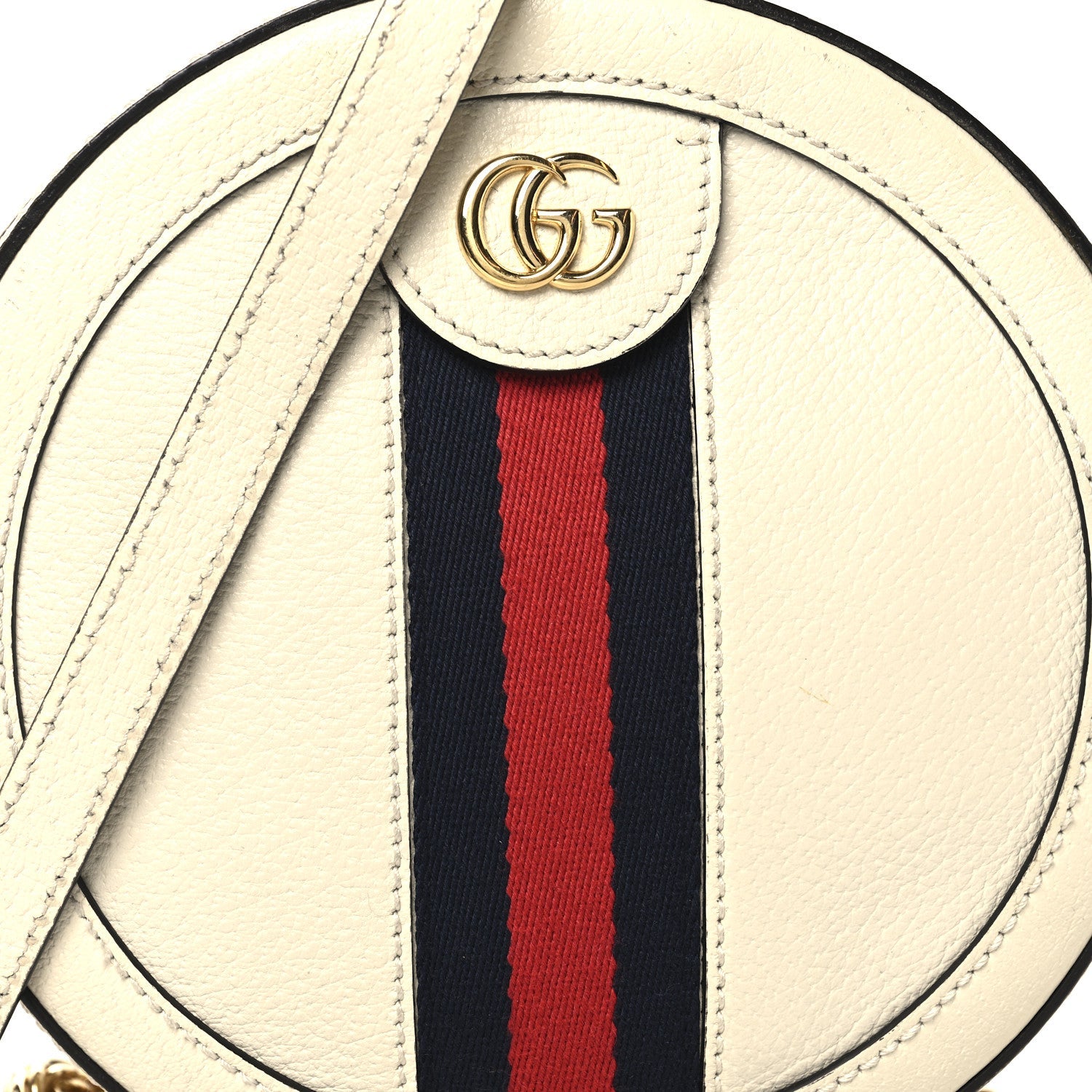 Gucci Textured Calfskin Web Mini Ophidia Round Shoulder Bag Mystic White