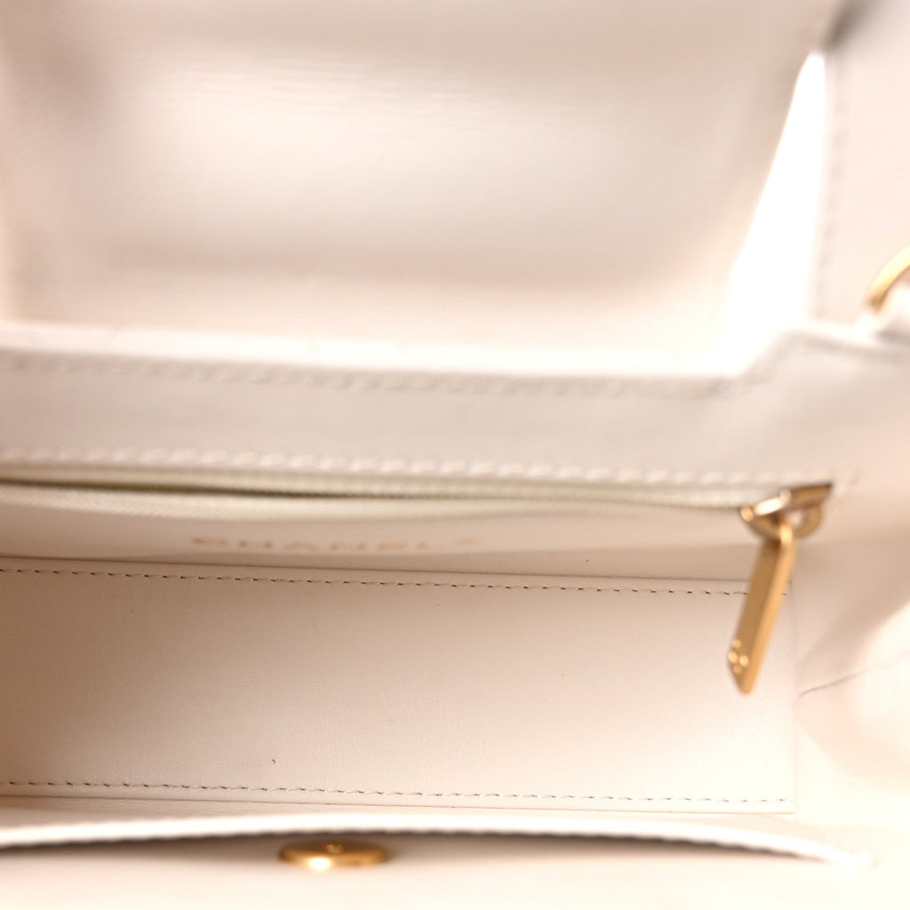 Chanel Shiny Aged Calfskin Quilted Nano Kelly Shopper White
