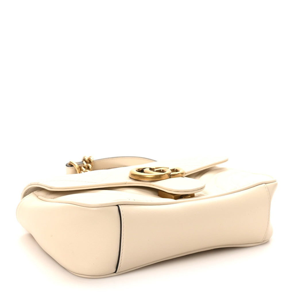 Gucci Calfskin Matelasse Mini GG Marmont Shoulder Bag White