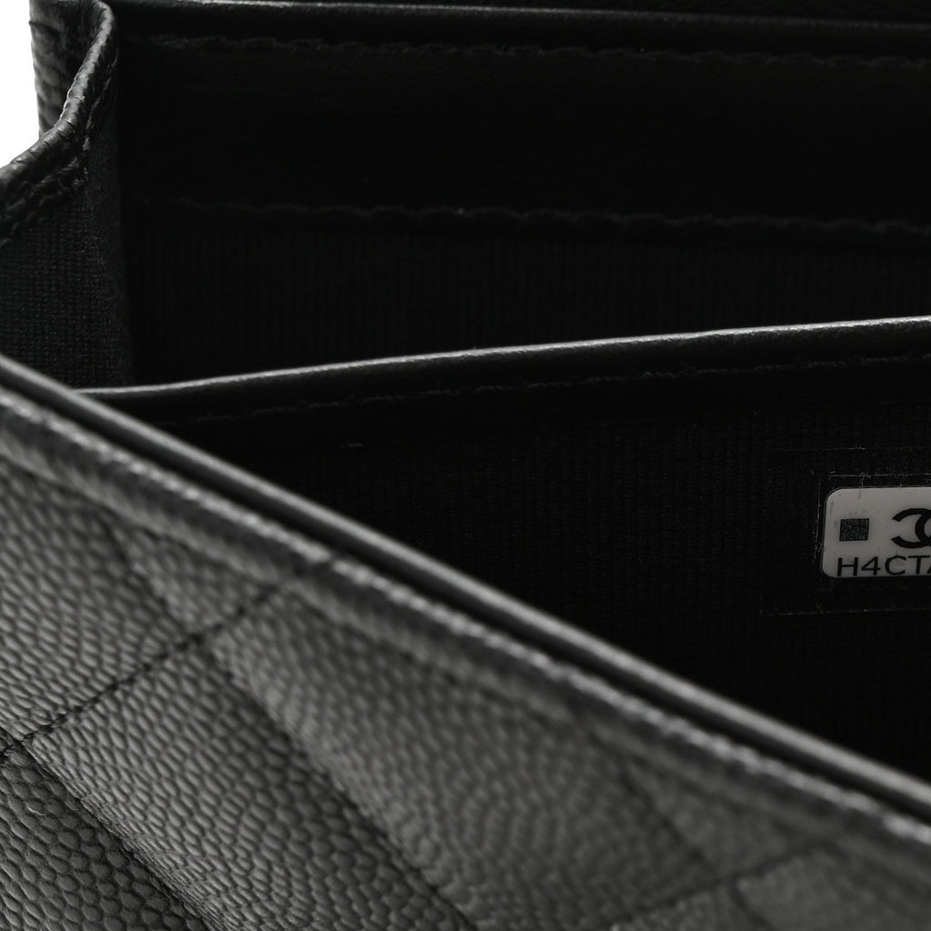 Caviar Quilted Chanel 19 Flap Wallet Black White
