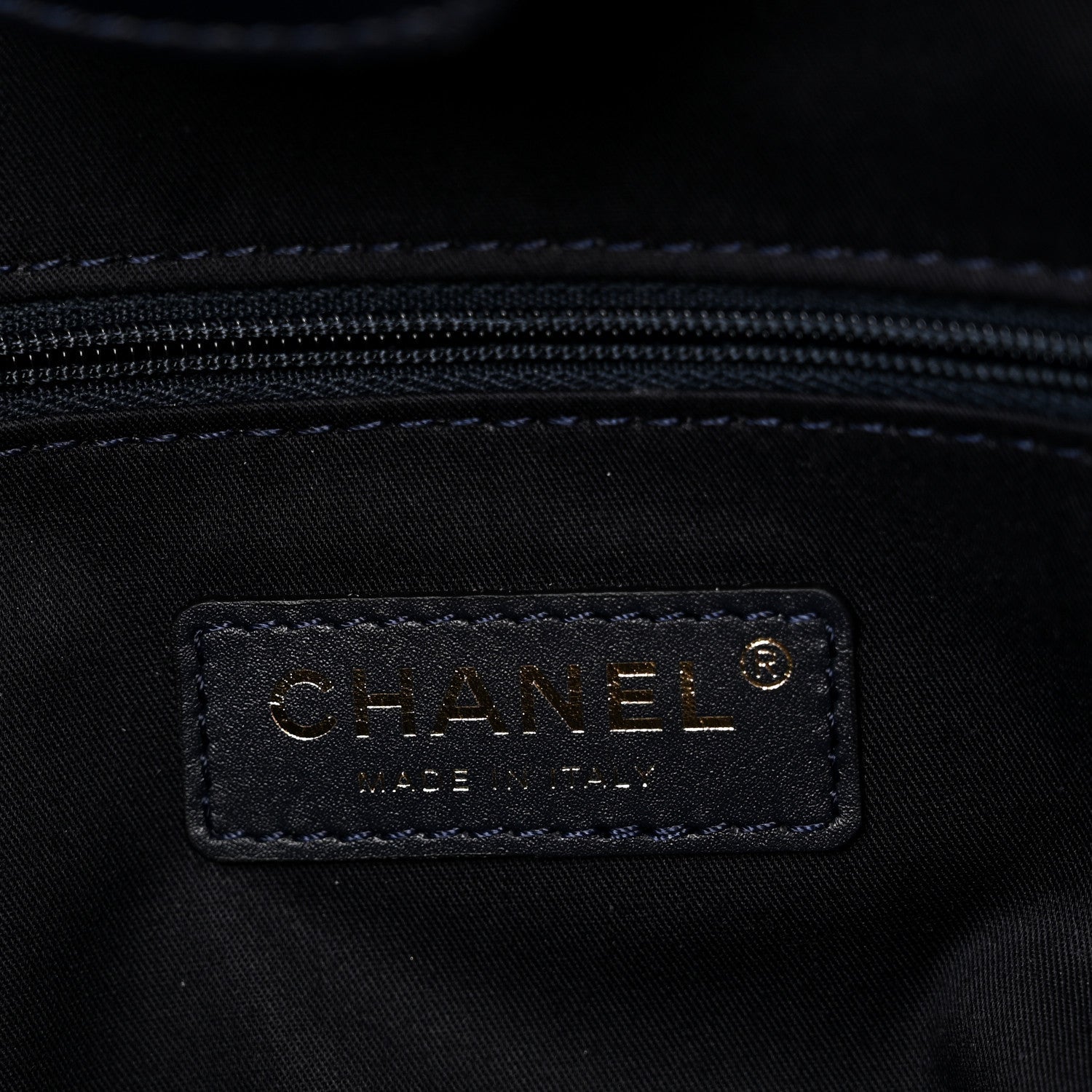 Chanel Tweed Shiny Lambskin Quilted Coco Base Small Shopping Bag Dark Blue