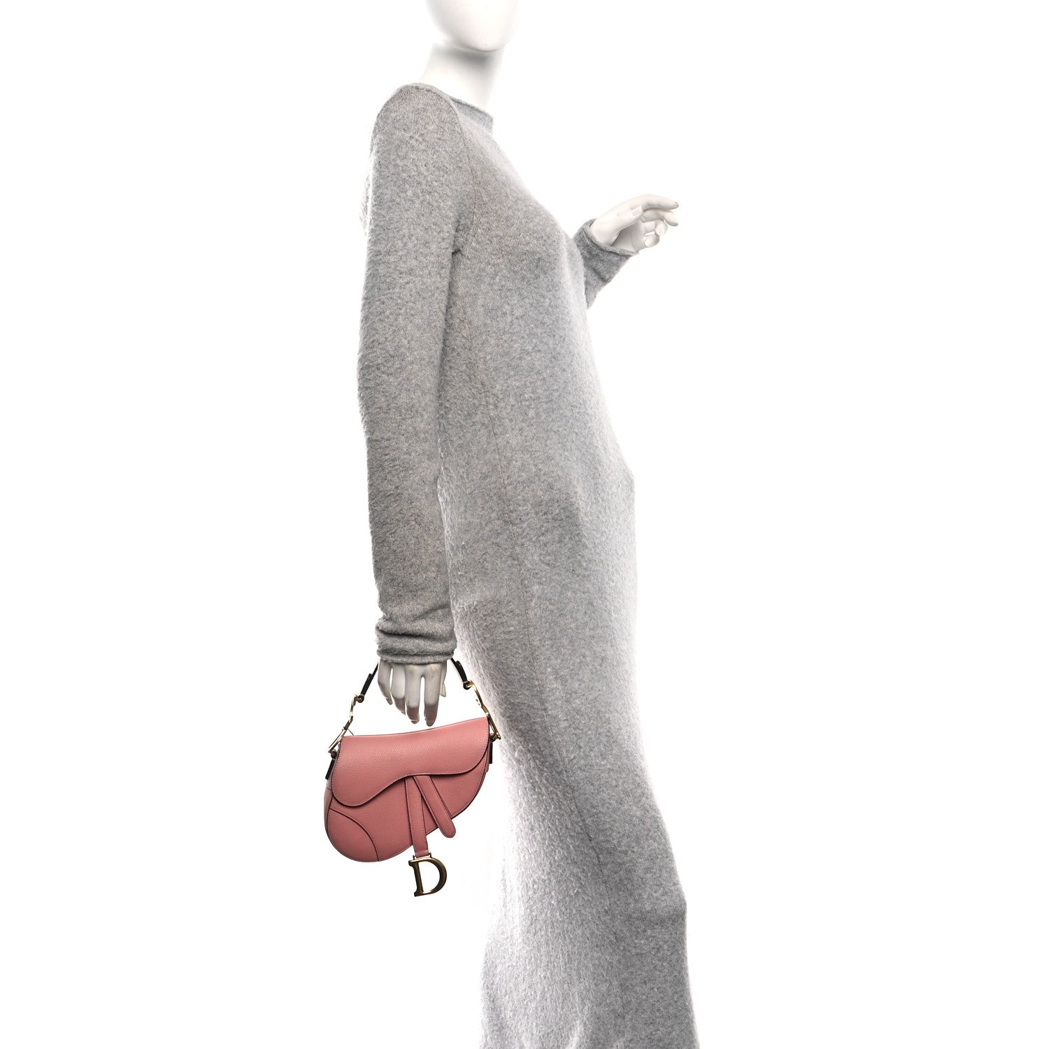Christian Dior Grained Calfskin Mini Saddle Bag Pink