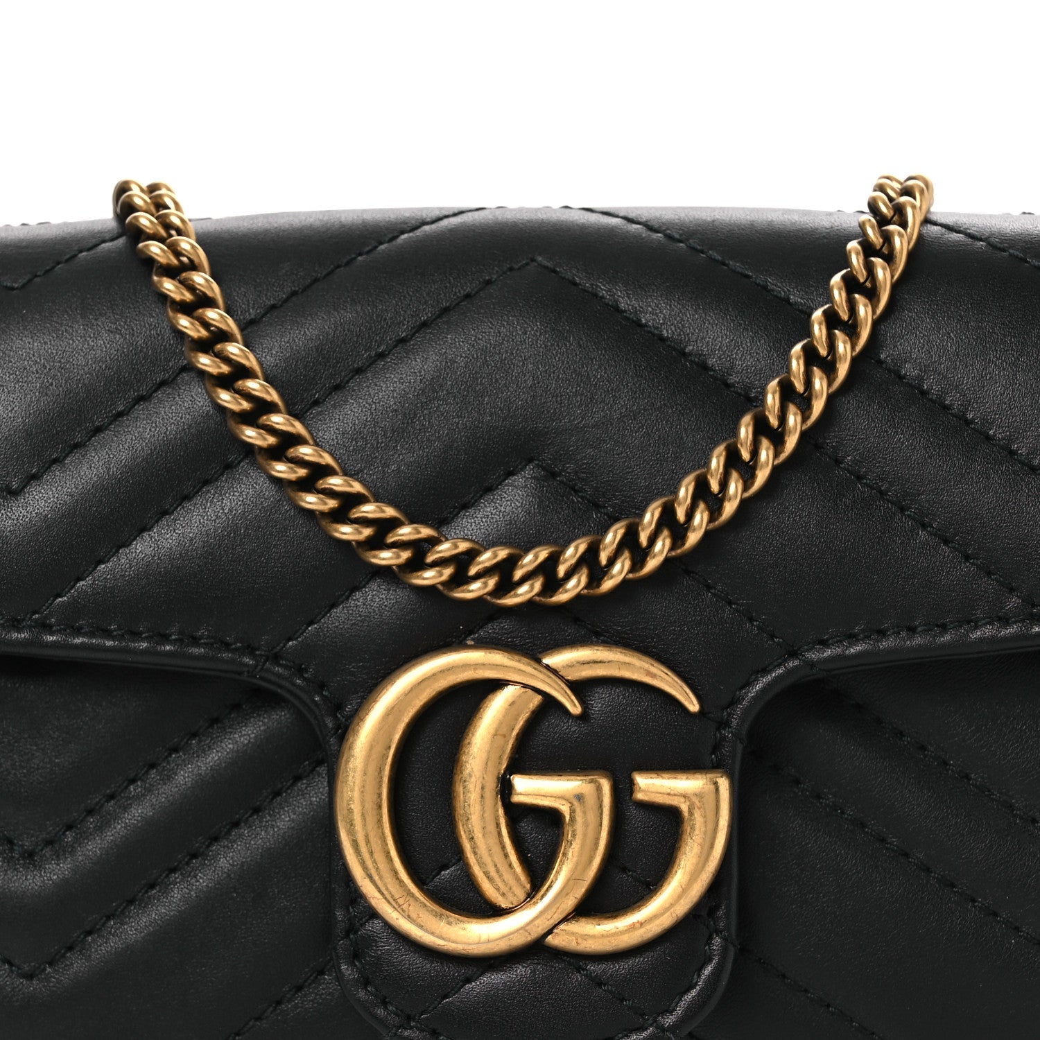 Gucci Calfskin Matelasse Super Mini GG Marmont Shoulder Bag Black